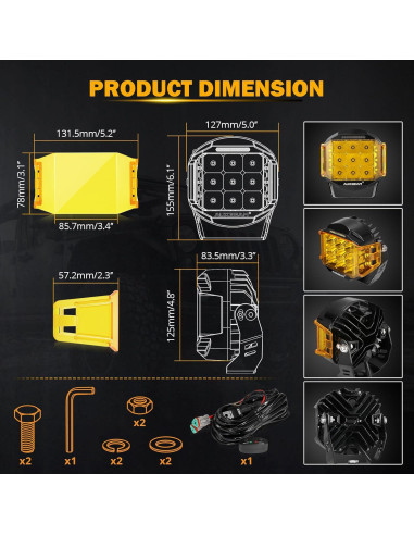 Luz Pod LED Auxbeam 5" 168W DRL Ámbar IP68 16440LM