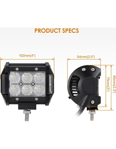 Barra de luz LED Auxbeam 4" 18W 1800lm IP67 - Paquete de 2