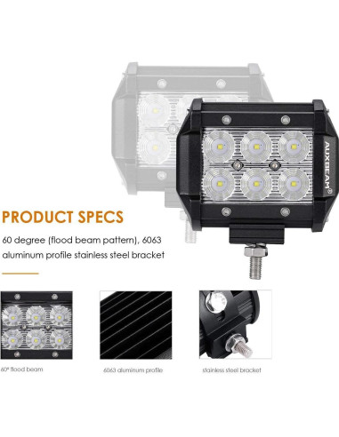 Barra de luz LED Auxbeam 4" 18W 1800lm IP67 - Paquete de 2