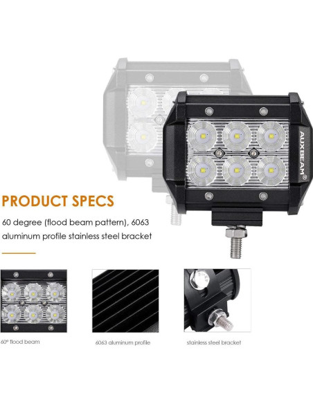 Barra de luz LED Auxbeam 4" 18W 1800lm IP67 - Paquete de 2