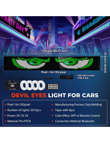 Luz LED Ojos de Diablo KAKSEY 176.2x19.2 cm para Auto