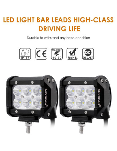 Barra de luz LED Auxbeam 4" 18W 1800lm IP67 - Paquete de 2