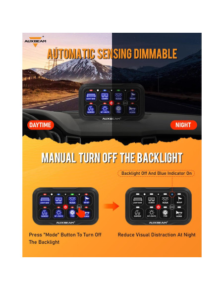 Panel de Interruptores Auxbeam RC800 8 Gang Inalámbrico RGB 12V/24V