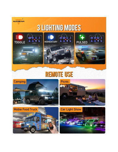 Panel de Interruptores Auxbeam RC800 8 Gang Inalámbrico RGB 12V/24V