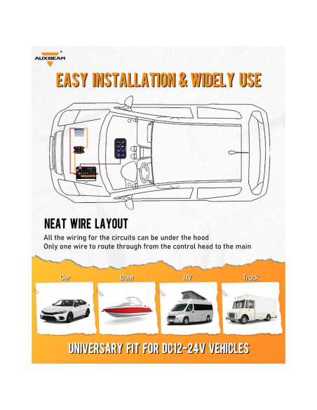 Panel de Interruptores Auxbeam RC800 8 Gang Inalámbrico RGB 12V/24V