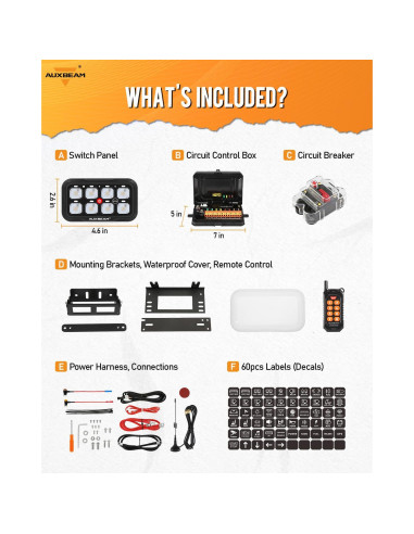 Panel de Interruptores Auxbeam RC800 8 Gang Inalámbrico RGB 12V/24V