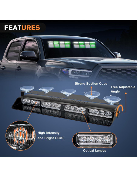 Luces Strobe de Emergencia Nilight 32 LEDs Verde y Blanco