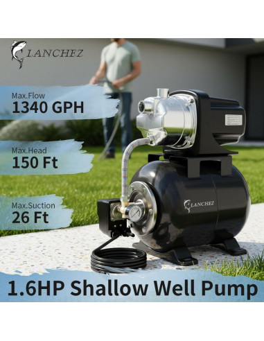 Bomba de Pozo Superficial Lanchez 1.6HP con Tanque 18.93L