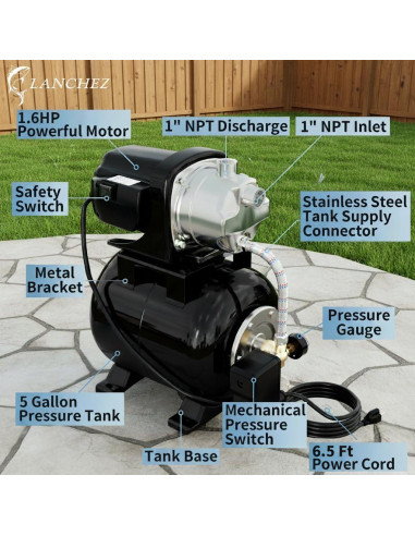 Bomba de Pozo Superficial Lanchez 1.6HP con Tanque 18.93L