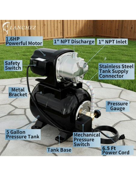 Bomba de Pozo Superficial Lanchez 1.6HP con Tanque 18.93L