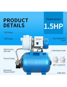 Bomba de Pozo Superficial FOTING 1.5HP con Tanque 5 Gal 2