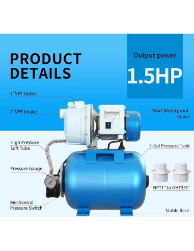 Bomba de Pozo Superficial FOTING 1.5HP con Tanque 5 Gal