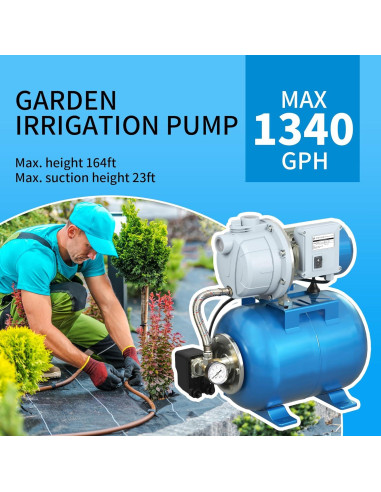 Bomba de Pozo Superficial FOTING 1.5HP con Tanque 5 Gal