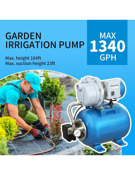 Bomba de Pozo Superficial FOTING 1.5HP con Tanque 5 Gal