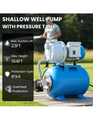 Bomba de Pozo Superficial FOTING 1.5HP con Tanque 5 Gal