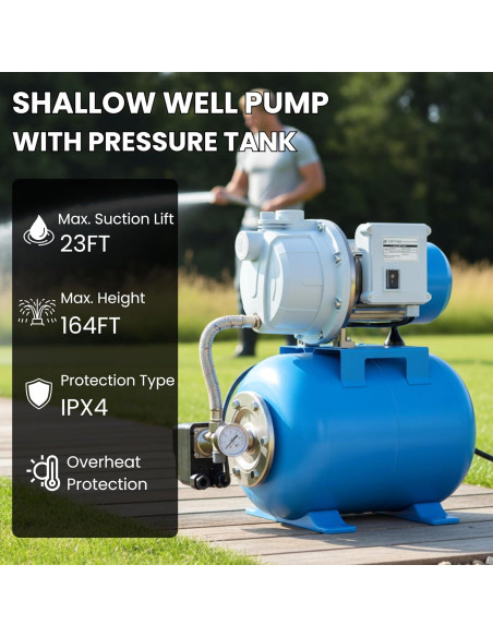 Bomba de Pozo Superficial FOTING 1.5HP con Tanque 5 Gal