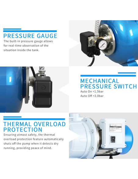 Bomba de Pozo Superficial FOTING 1.5HP con Tanque 5 Gal