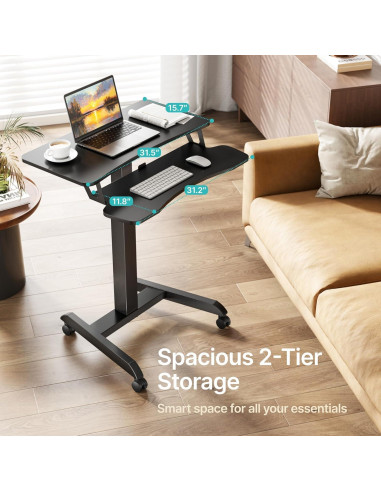 Escritorio Rodante de Pie PEGZONE Ajustable 80x70cm Negro