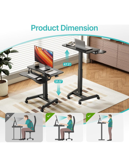 Escritorio Rodante de Pie PEGZONE Ajustable 80x70cm Negro