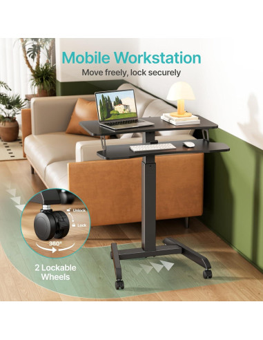 Escritorio Rodante de Pie PEGZONE Ajustable 80x70cm Negro