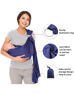 CUBY Porta Bebés Water Baby Sling Azul Oscuro Ajustable Malla 2