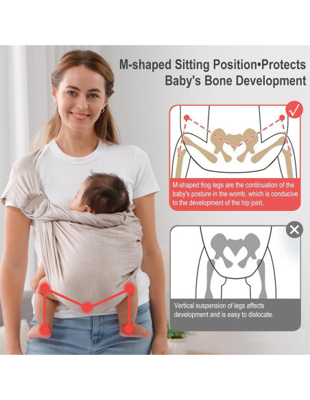 Portabebés de Anillo Doble Vrbabies Algodón Lino Gris Claro