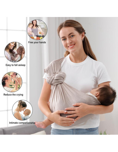 Portabebés de Anillo Doble Vrbabies Algodón Lino Gris Claro