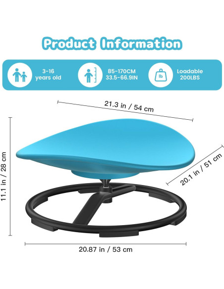 Silla Giratoria Sensorial PURUYE para Niños Azul - 100 kg