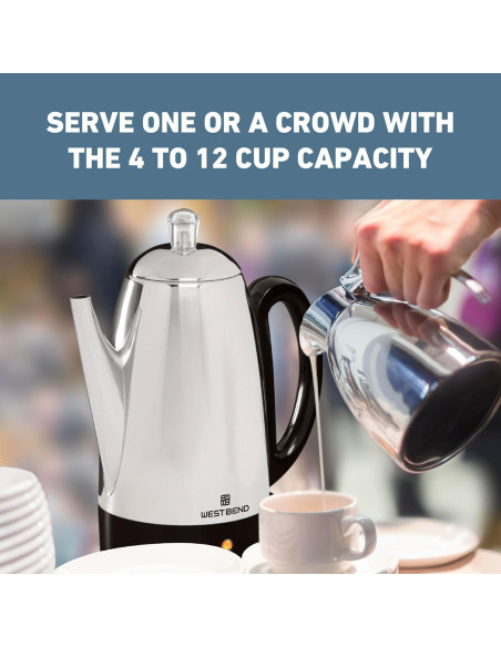 Cafetera Eléctrica Percoladora West Bend 12 Tazas Acero Inoxidable