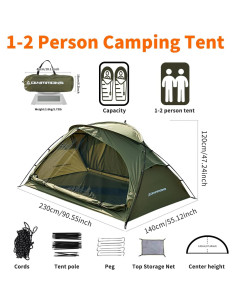 Tienda de Camping Olymmons T-16-GREEN 2 Personas Impermeable 2
