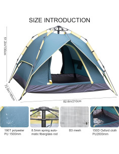 Carpa Automática XL para 3 Personas Impermeable Verde Militar 2