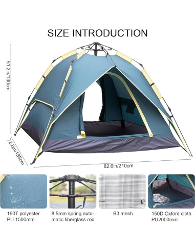 Carpa Automática XL para 3 Personas Impermeable Verde Militar