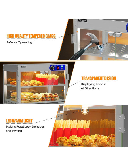 Calentador de Comida ROVSUN 800W 2 Niveles Acero Inoxidable