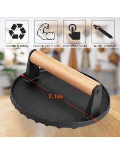 Prensa de Parrilla de Hierro Fundido HaSteeL 17.8 cm 2