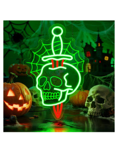 Luz de Neón Calavera con Daga Sneignon 40x27cm Halloween