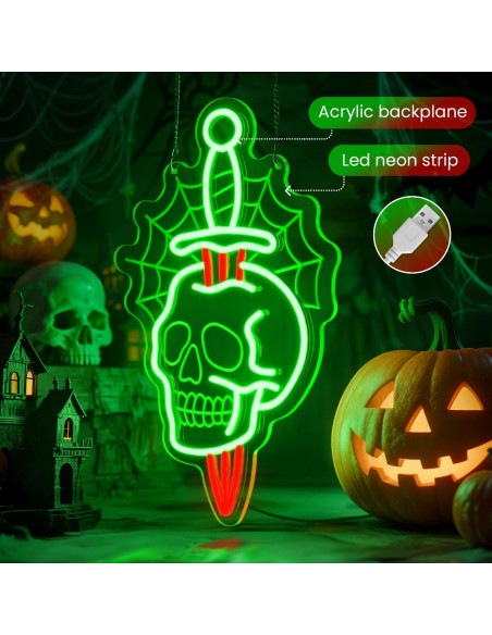 Luz de Neón Calavera con Daga Sneignon 40x27cm Halloween