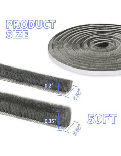 Burlete de Cepillo Autoadhesivo Fairooth 15.24m x 0.89cm Gris 2