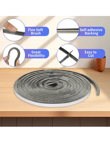 Burlete de Cepillo Autoadhesivo Fairooth 15.24m x 0.89cm Gris