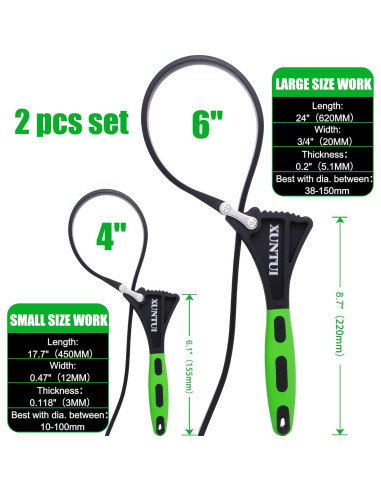 Juego de Llaves de Correa XUNTUI 2 Tamaños 10.16 cm y 15.24 cm