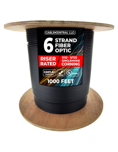 Cable de fibra óptica 6 hebras Corning 1000 pies monomodo