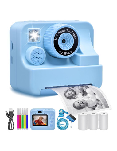 Cámara Instantánea para Niños Azul 1080P HD con Papel y 32G