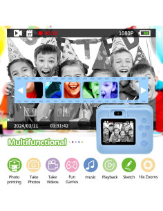 Cámara Instantánea para Niños Azul 1080P HD con Papel y 32G 2