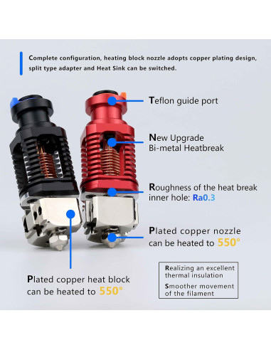 Hotend Red Lizard K1 V6 Cobre Chapado 0.4mm Compatible 3D
