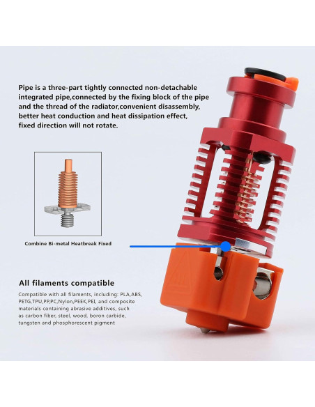 Hotend Red Lizard K1 V6 Cobre Chapado 0.4mm Compatible 3D