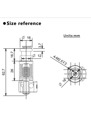 Hotend Red Lizard K1 V6 Cobre Chapado 0.4mm Compatible 3D