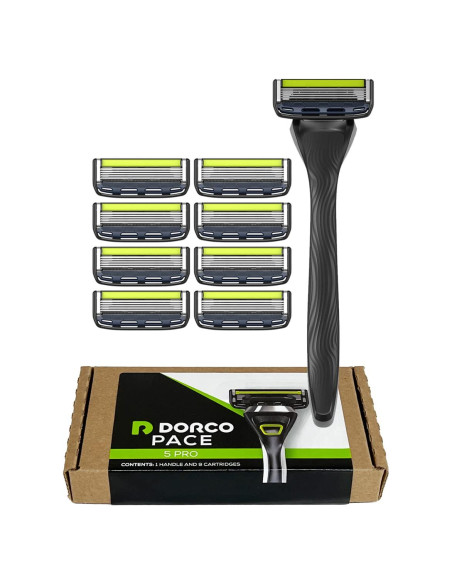 Cuchillas de Afeitar Dorco Pace 5 Pro - 1 Mango + 9 Cartuchos