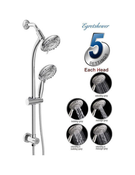 Cabezal de Ducha de Mano y Lluvia Egretshower 5 Funciones Cromo