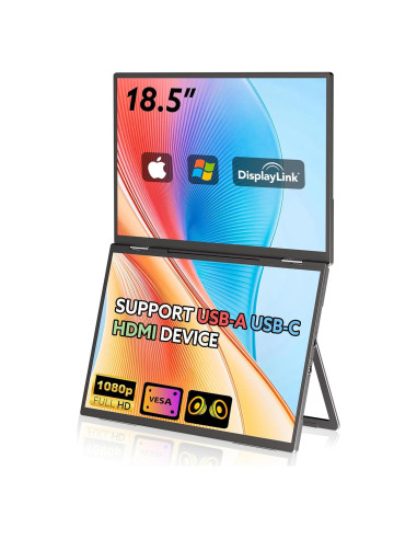 Monitor Doble Portátil GWSGUT 18.5" FHD 1080P 100Hz USB-C