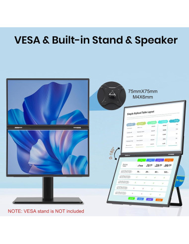 Monitor Doble Portátil GWSGUT 18.5" FHD 1080P 100Hz USB-C