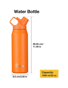 Botella de Agua CVLIFE 0.91L Inclinada Acero Inoxidable Naranja 2